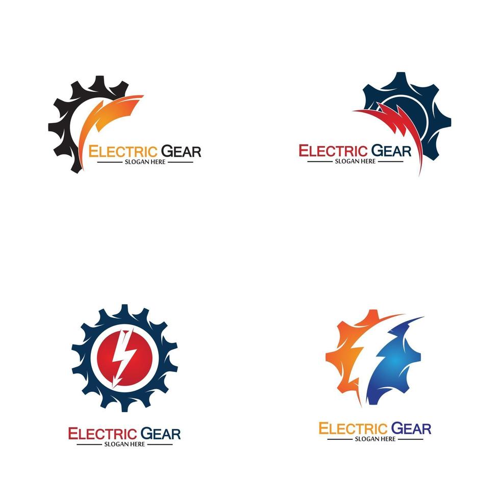 Ilustración de plantilla de logotipo de vector de engranaje eléctrico