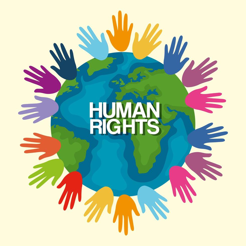 Human rights with colored hands and world vector design