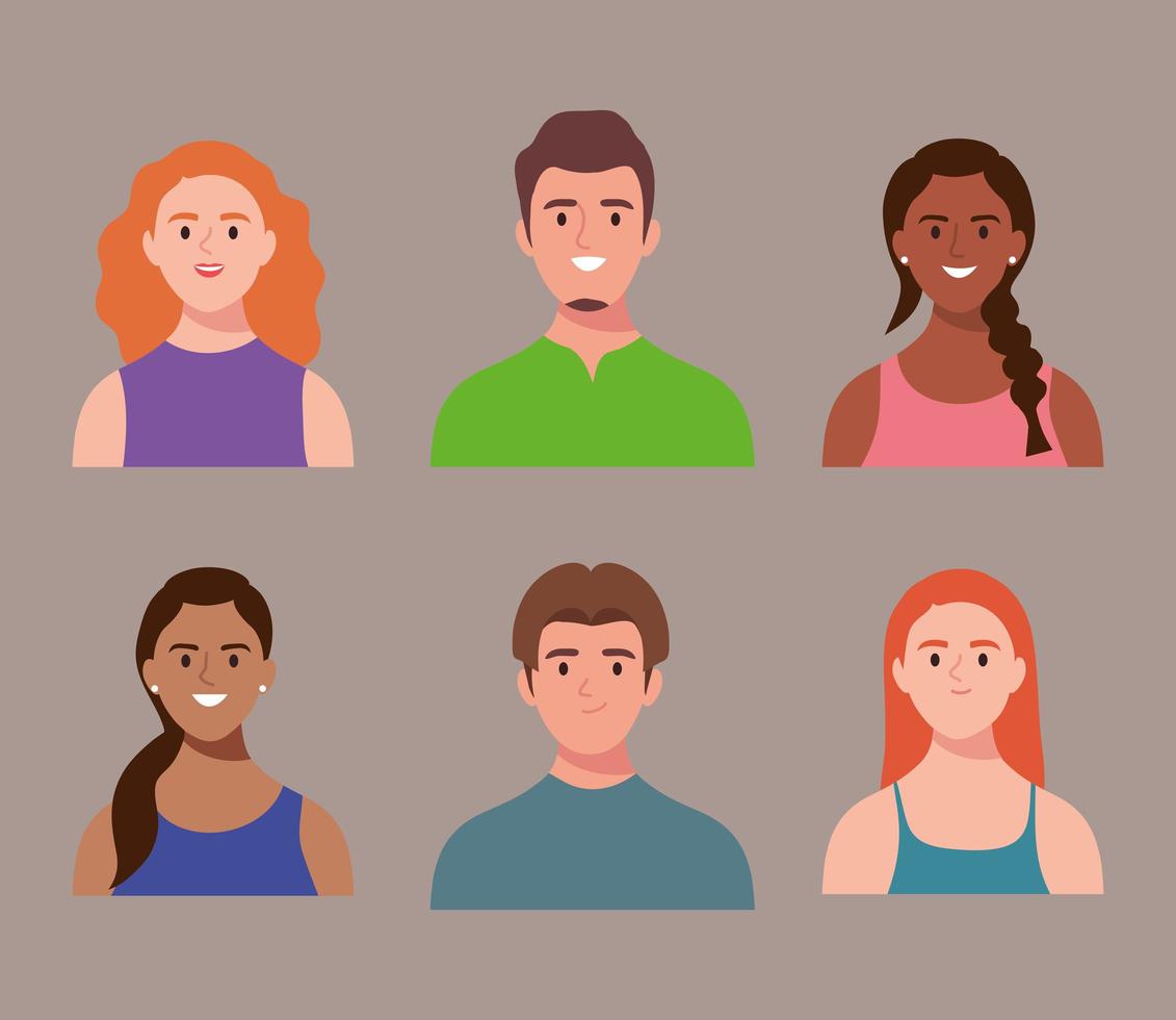paquete de seis personajes avatares de personas vector