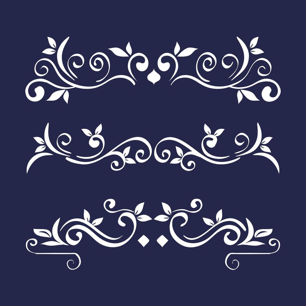 white ornament element icon set on blue background vector design