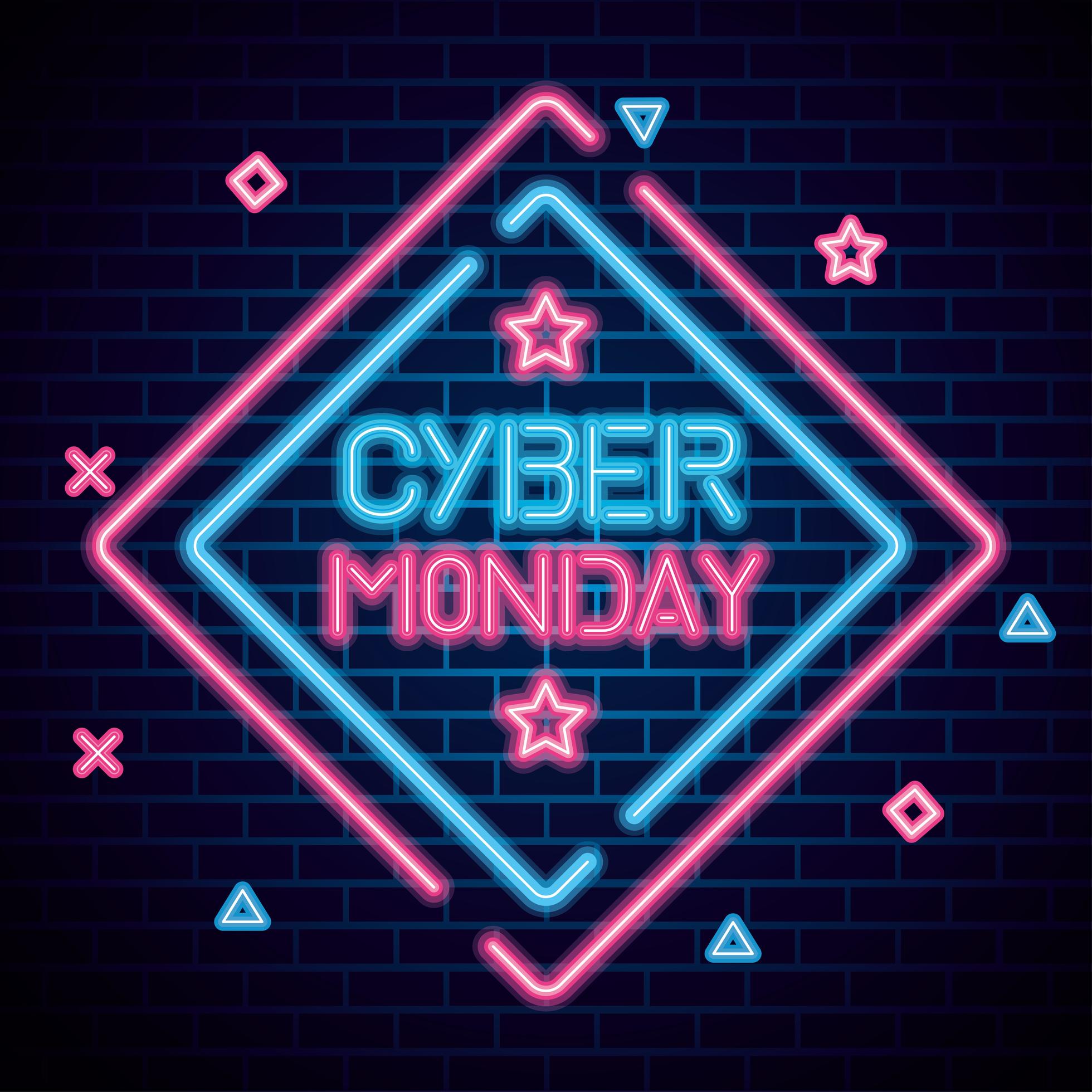 cyber monday neon on bricks background vector design 2495563 Vector Art