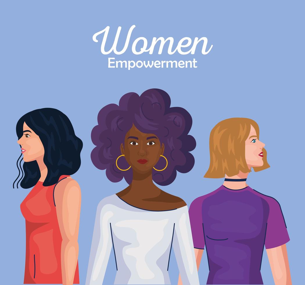 women empowerment with women cartoons from side vector design