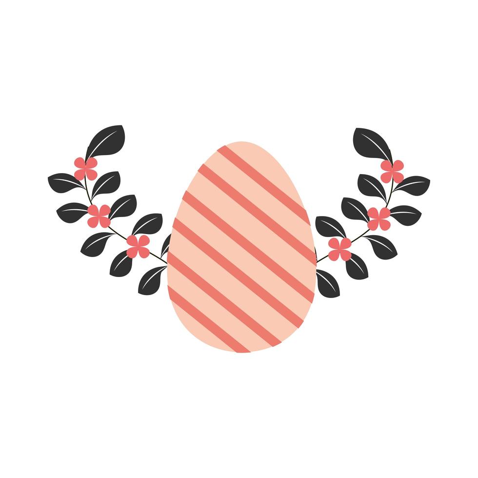 happy easter striped egg and leaves decoration vector