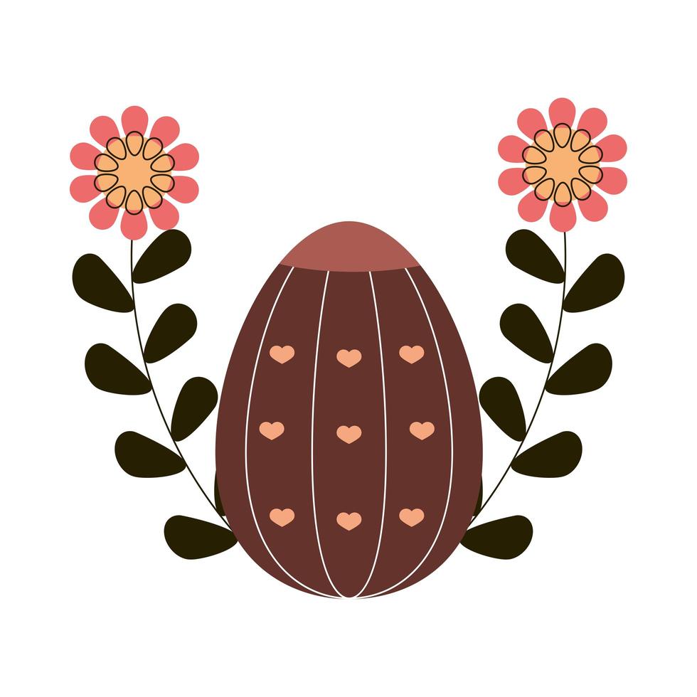 happy easter cute egg with hearts and flowers white background vector
