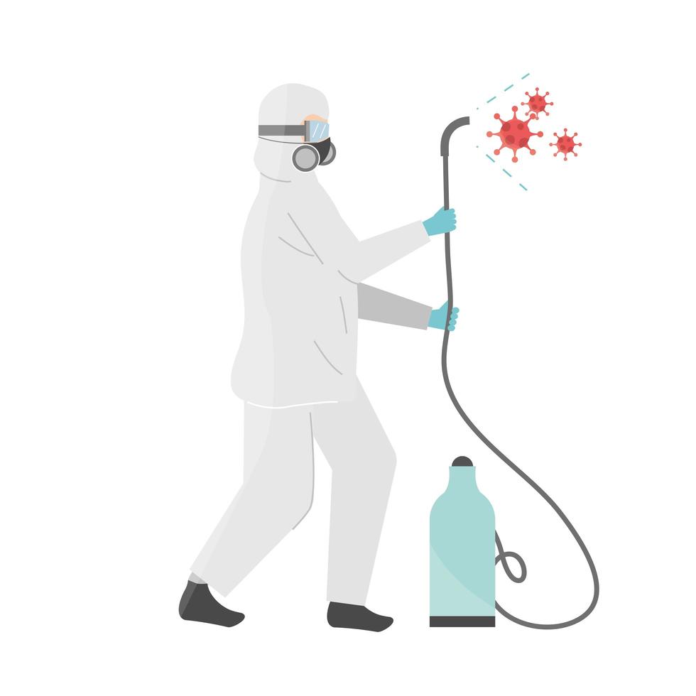 worker sprayer covid 19 vector