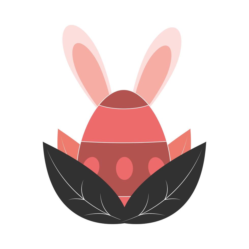 happy easter egg with ears and leafves decoration white background vector