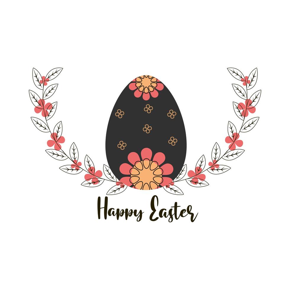 happy easter egg with printed flowers decoration vector