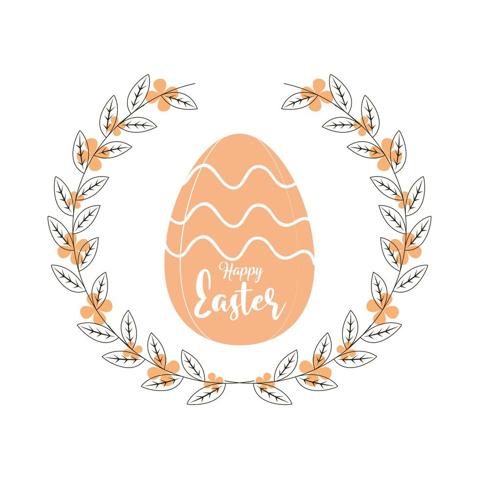 happy easter egg and floral decoration vector