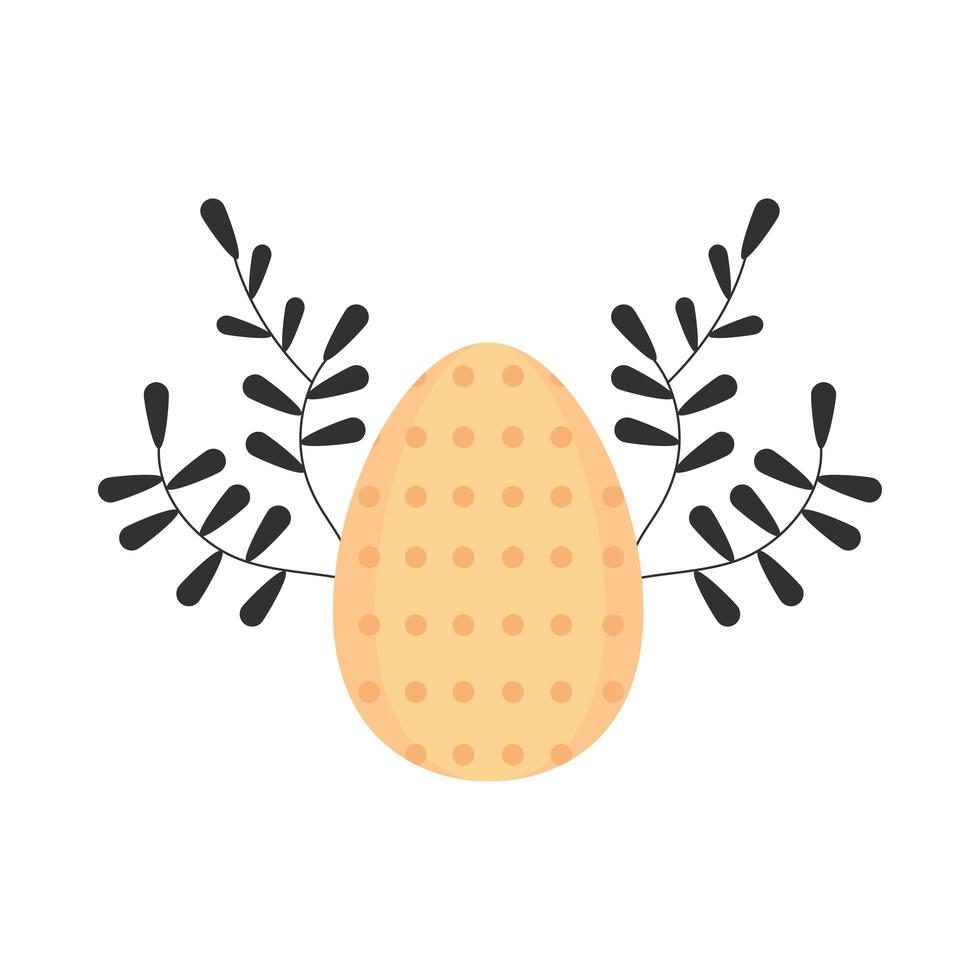 happy easter dotted egg leaves decoration white background vector