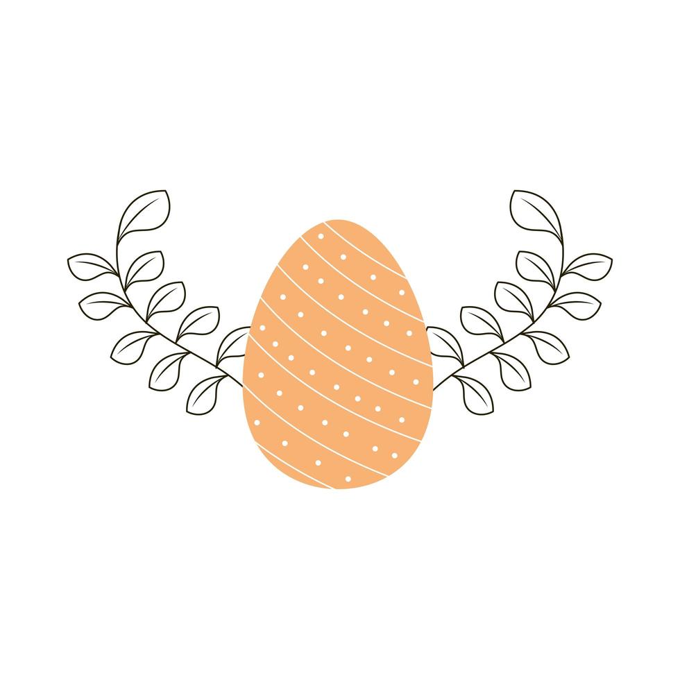 Feliz decoración de huevos de pascua con puntos y hojas de fondo blanco. vector