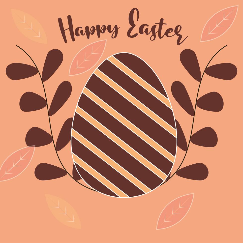 happy easter handwritten text and egg with stripes vector