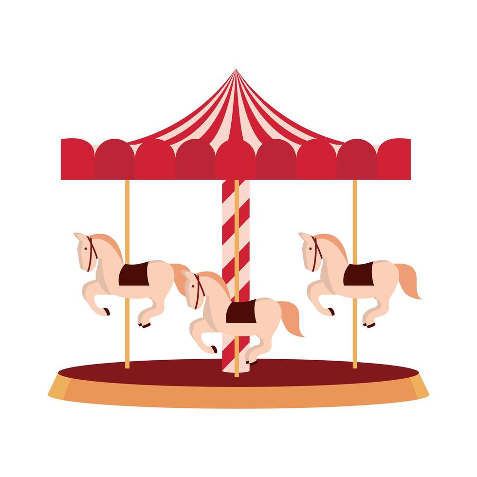 Parque de atracciones carrusel de carnaval con diseño aislado de caballos. vector