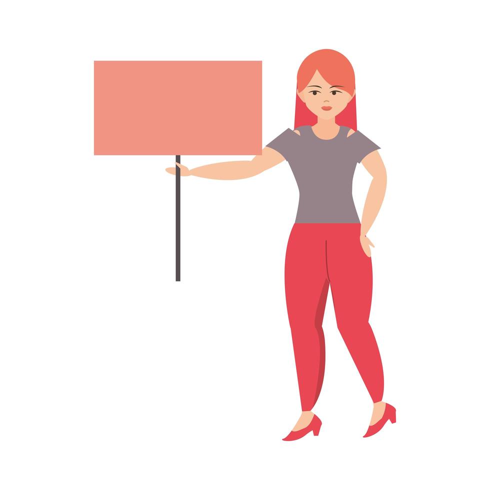 woman character holds placard white background vector