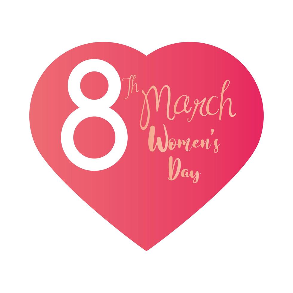 womens day 8 march hand drawn text in heart white background vector