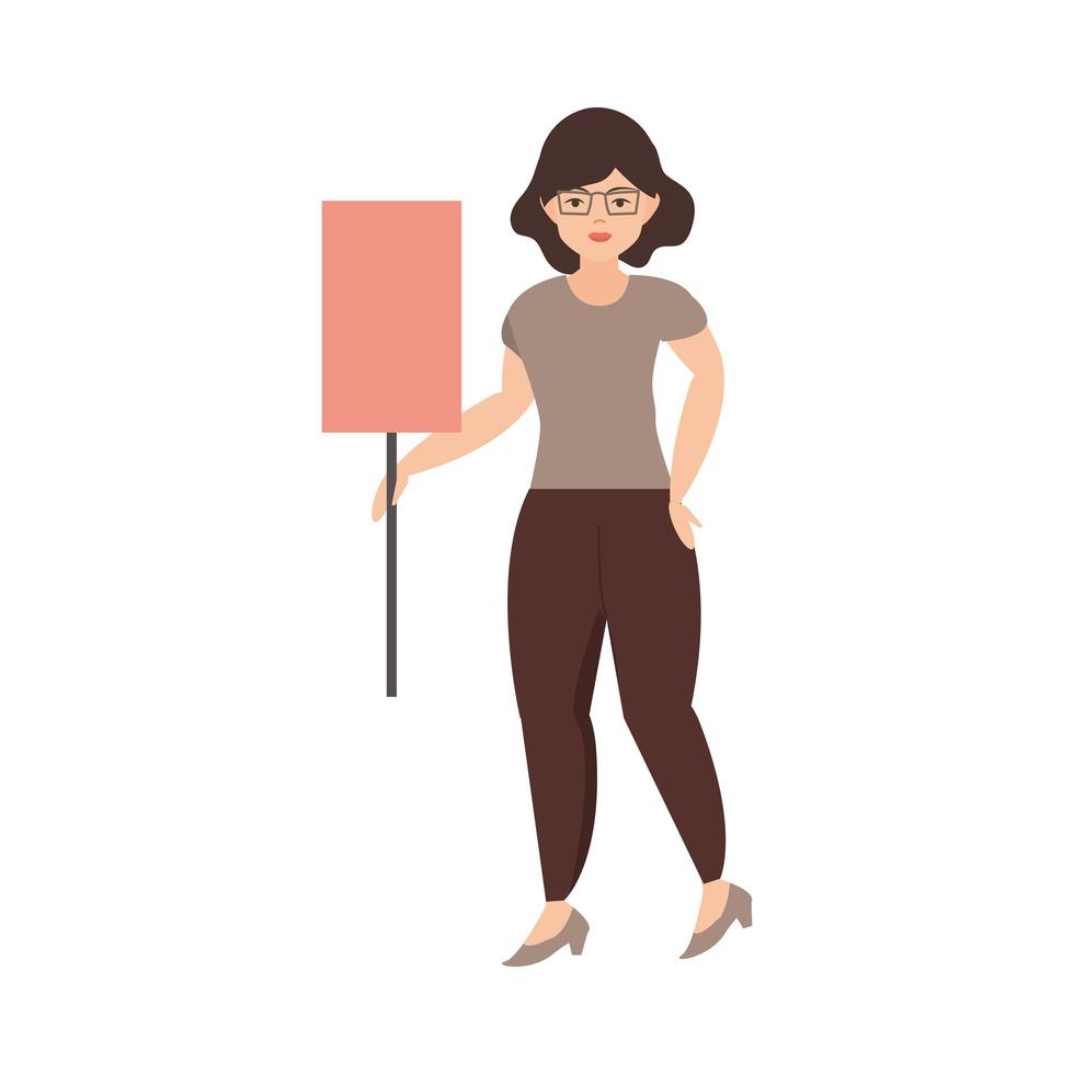 woman wear glasses and holds placard vector