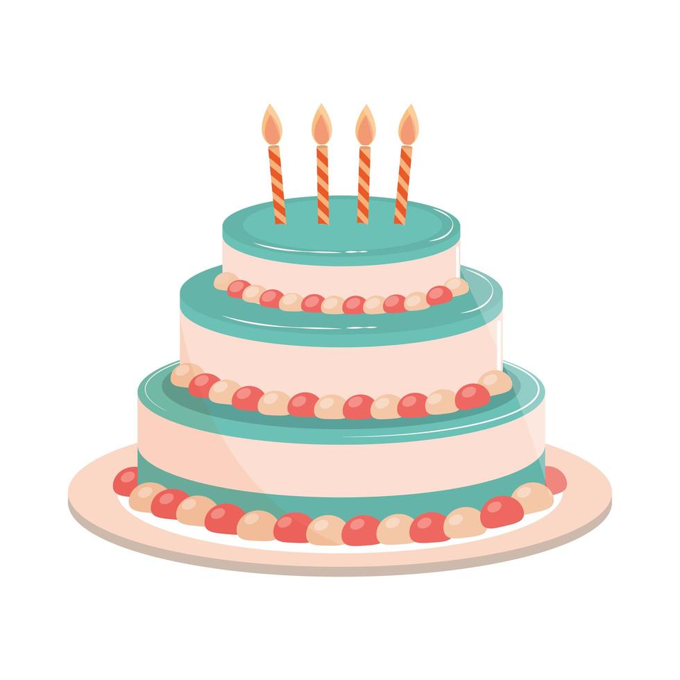 torta de cumpleaños, caramelos, y, velas, decoración vector
