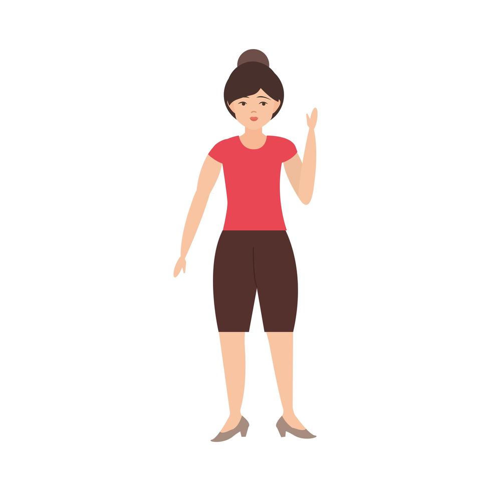 young woman with bun hair standing character vector