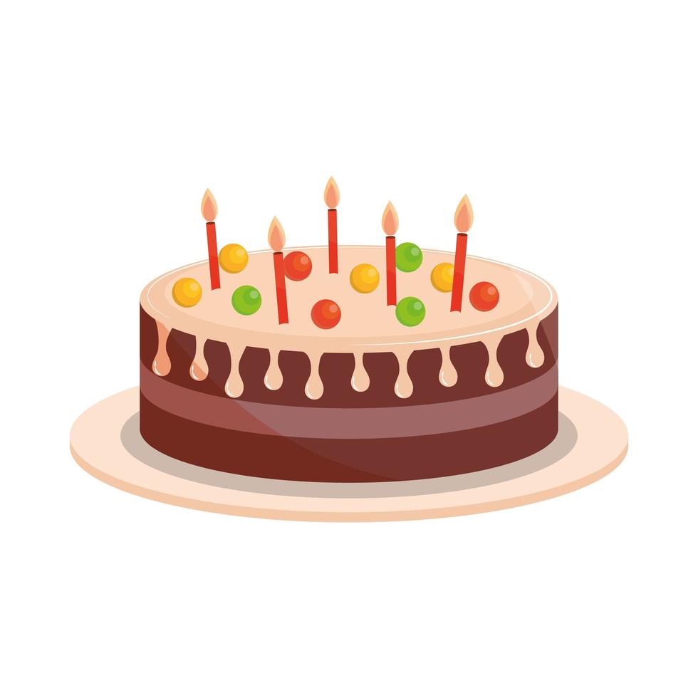 birthday cake with candles and sweet candies vector