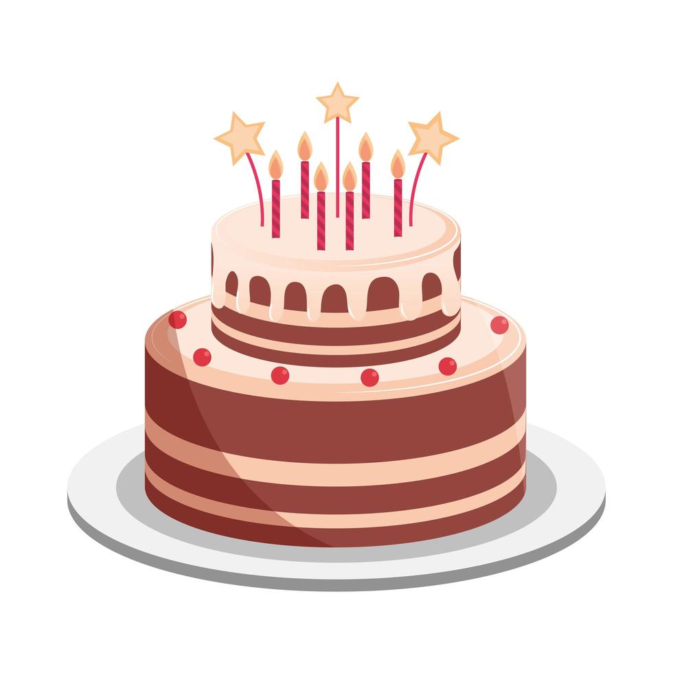 birthday cake festive candles stars decoration vector