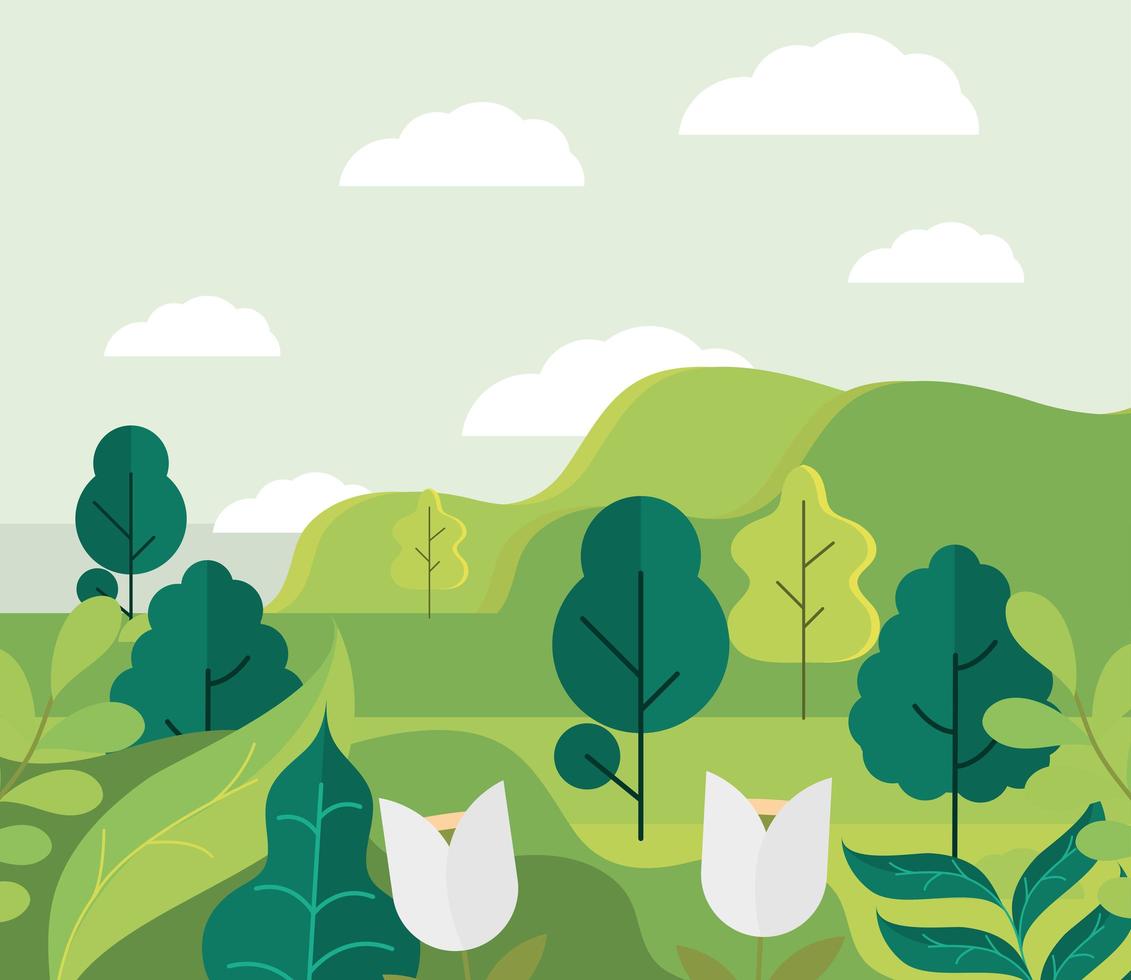 dibujos animados de árboles de paisaje vector