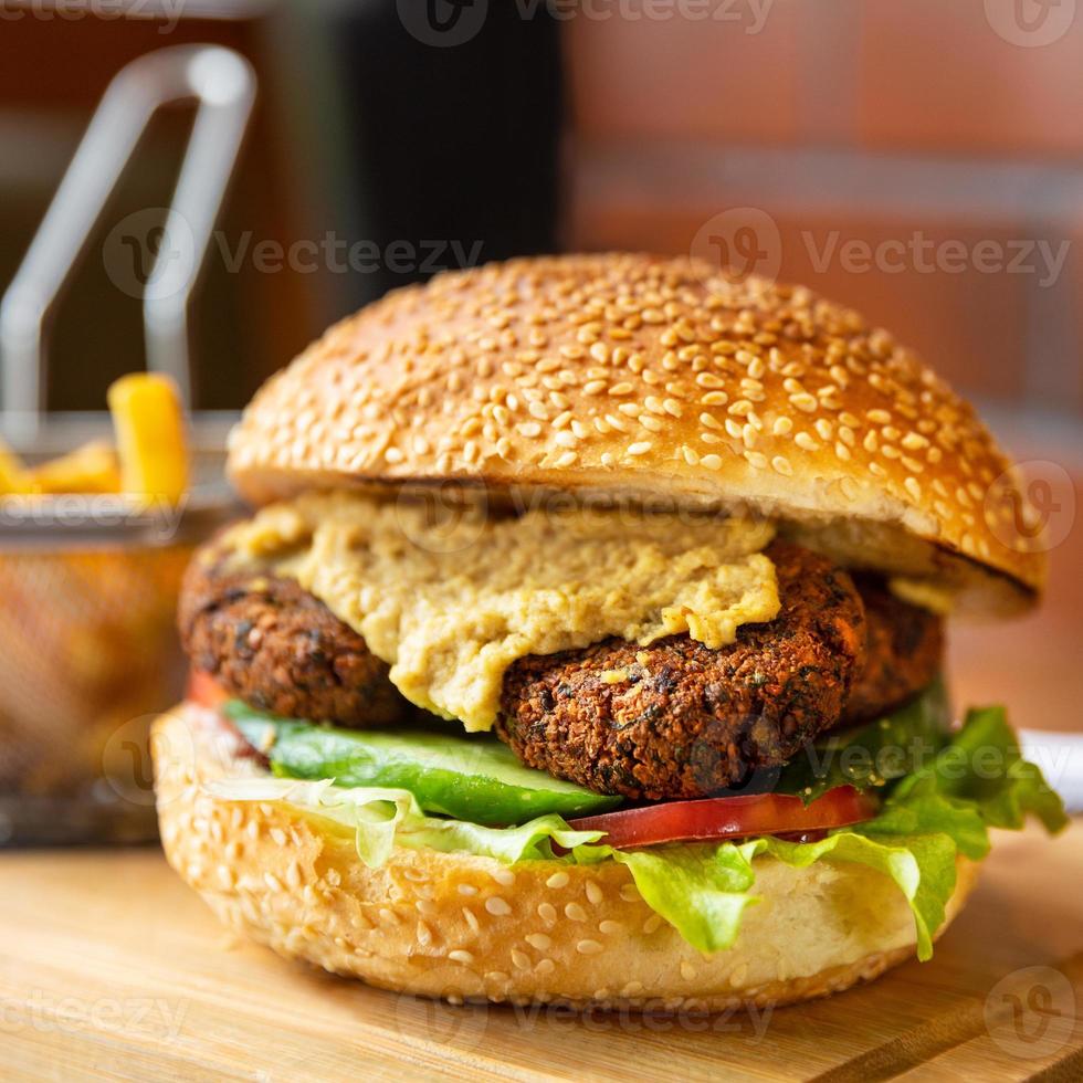 Vegetarian veggie burger close up photo