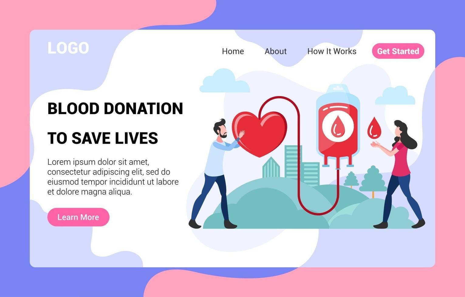 página de inicio de donación de sangre vector
