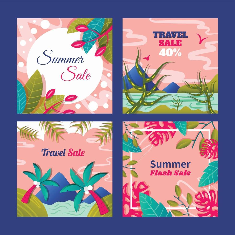 Summer and Travel Sale Social Media Set Template vector