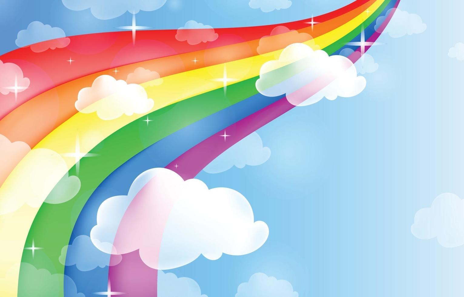 arco iris con plantilla de fondo de nubes vector