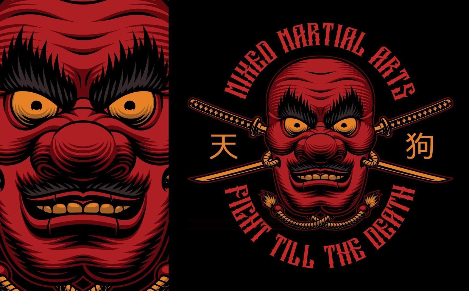 diseño de camisa colorida máscara tengu japonesa vector