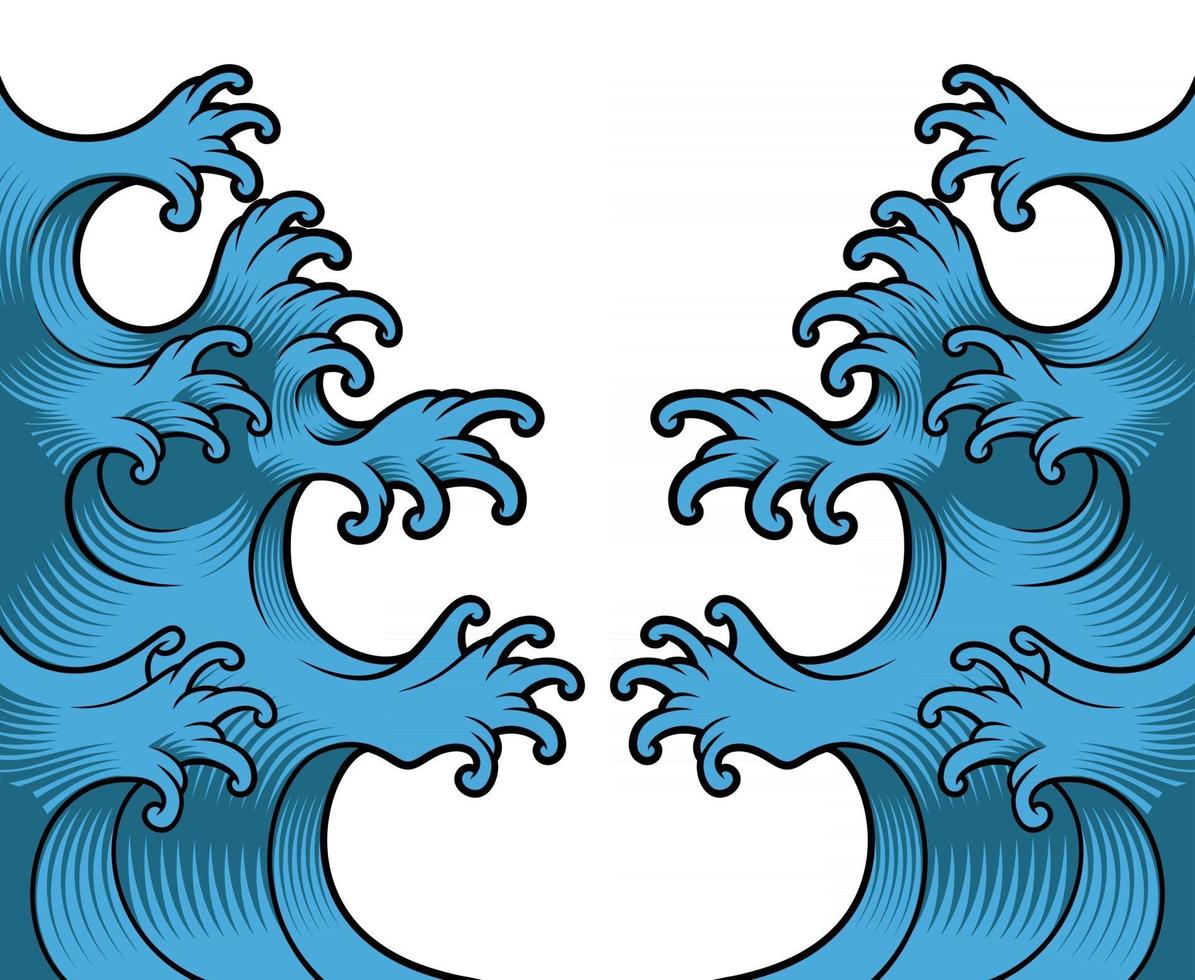 A vector illustration of Japanese waves on white background