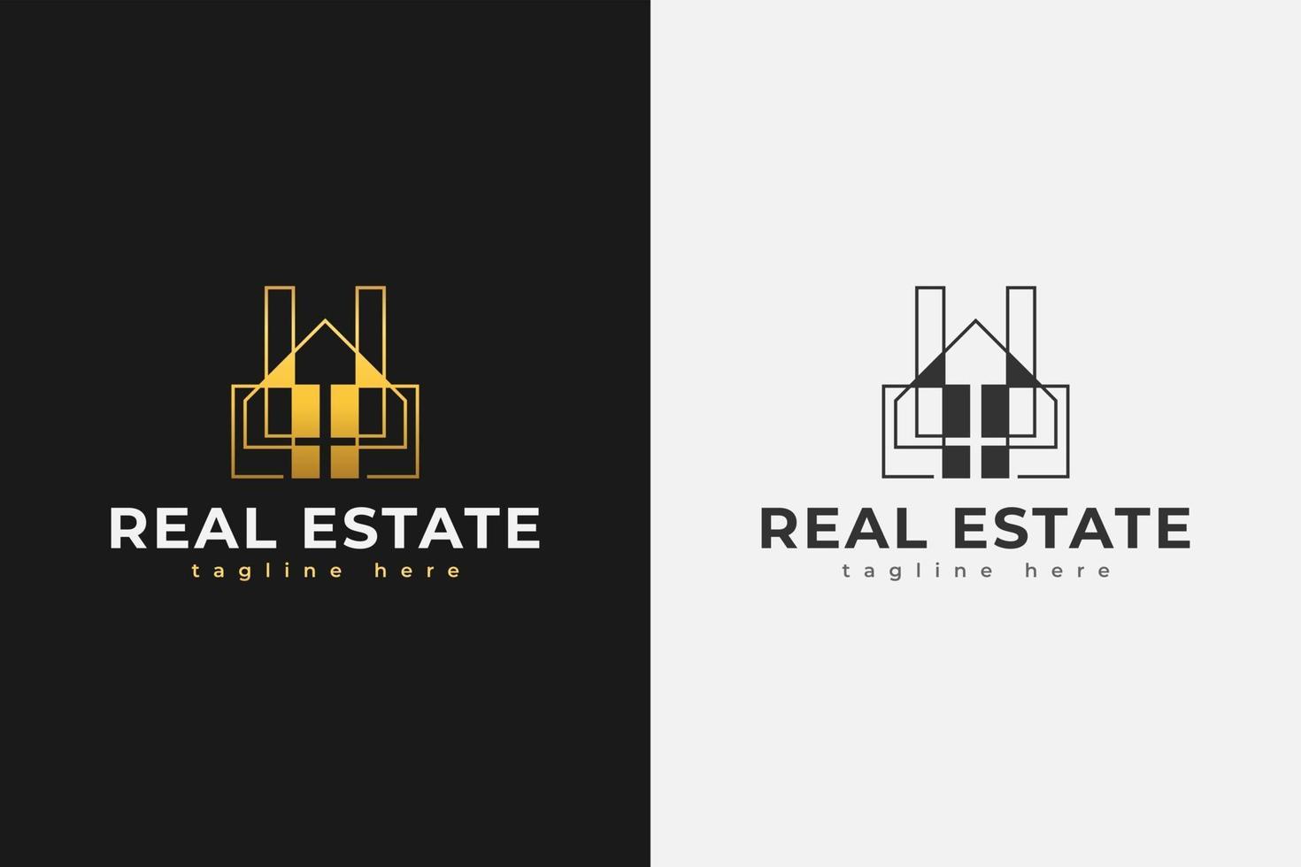 Minimalist Real Estate Logo in Gold Gradient with Line Style vector