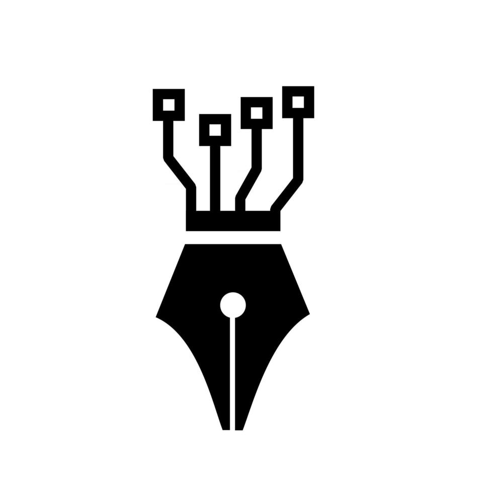 Pluma de concepto de logotipo de pluma de tecnología inteligente con ilustración de diseño de icono de vector de circuito