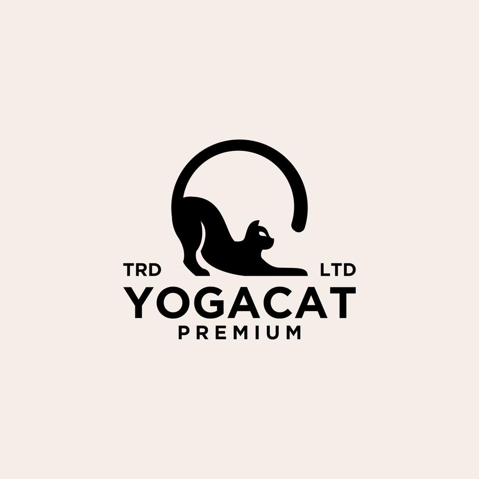 gato yoga pose vintage logo icono ilustración premium vector