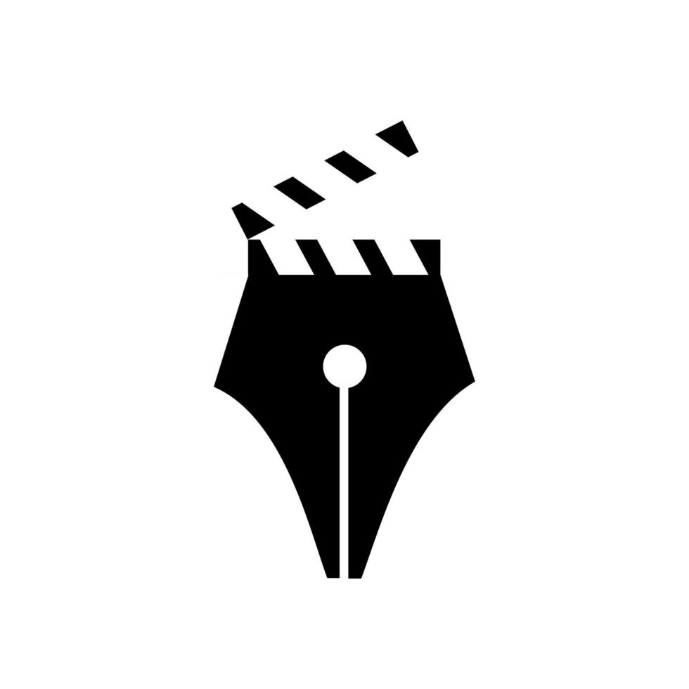 Concepto de escritor de películas escritor de plumilla con claqueta vector logo icono diseño ilustración