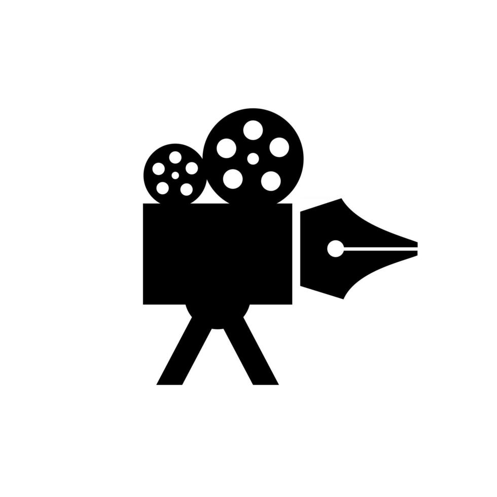 Concepto de escritor de películas escritor de plumillas con carrete de película vector logo icono diseño ilustración