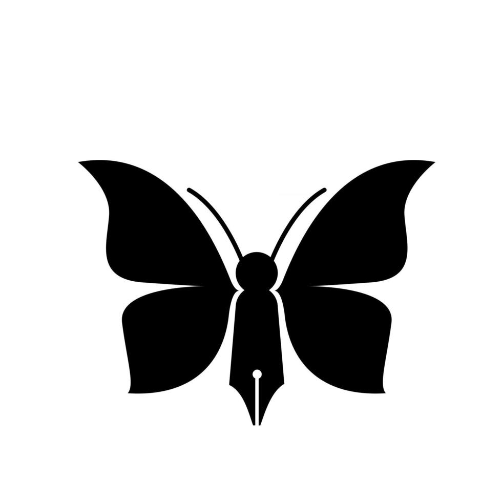 Concepto de pluma de mariposa pluma con alas de mariposa y diseño de ilustración de icono de logotipo vectorial de antena vector