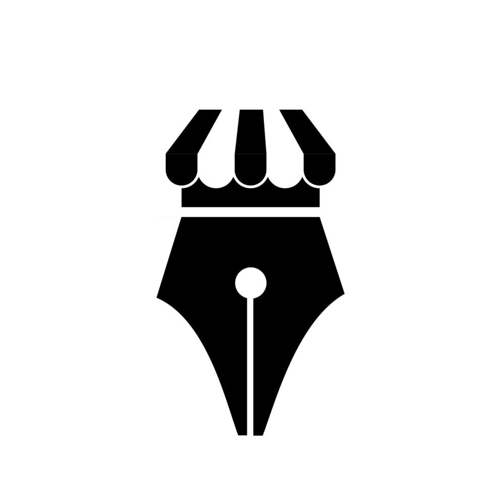 concepto de logotipo de la tienda de la pluma plumilla con diseño de ilustración de icono de vector de techo de tienda