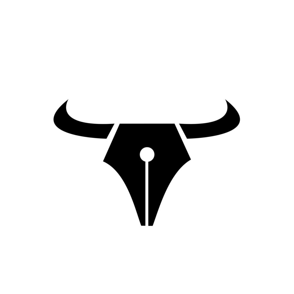 Bull pen combinación de cuerno y bolígrafo ilustración plana vector logo icono diseño