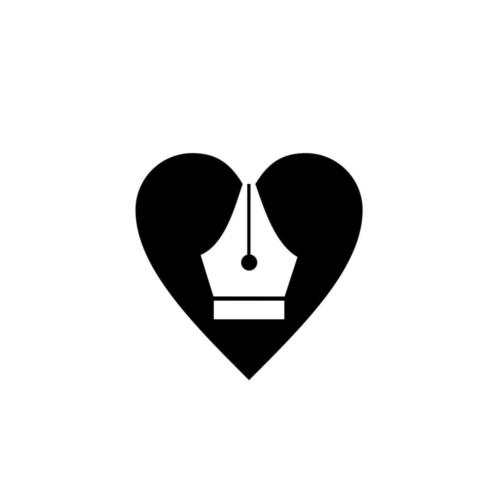 love writing logo concept love heart icon with pen nib vector icon illustration design