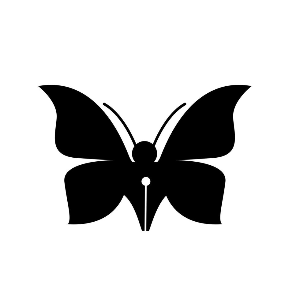 Concepto de pluma de mariposa pluma con alas de mariposa y diseño de ilustración de icono de logotipo vectorial de antena vector
