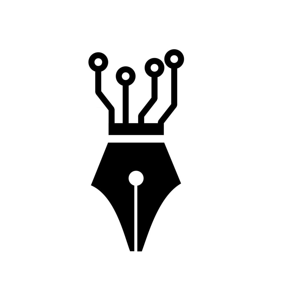 Pluma de concepto de logotipo de pluma de tecnología inteligente con ilustración de diseño de icono de vector de circuito