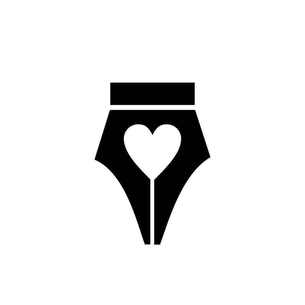 love writing logo concept love heart icon with pen nib vector icon illustration design