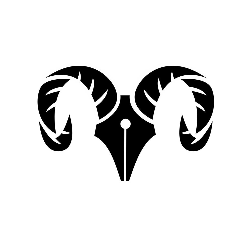 Pluma de cabra con cuernos logo negro icono diseño ilustración vectorial vector