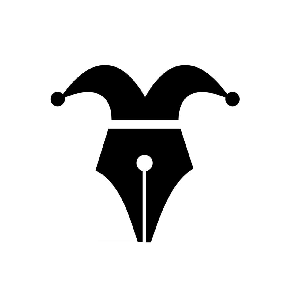 Concepto de escritor de alegría plumilla con diseño de ilustración de icono de vector de logotipo de sombrero de payaso