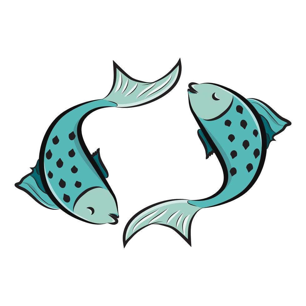 Pisces Horoscope Zodiac sign Pair of blue fishes vector