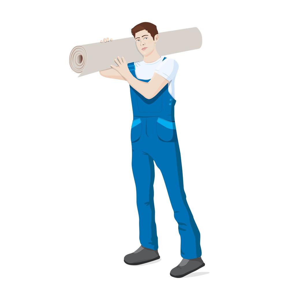 Man with carpet or Carpet installer holding rag vector