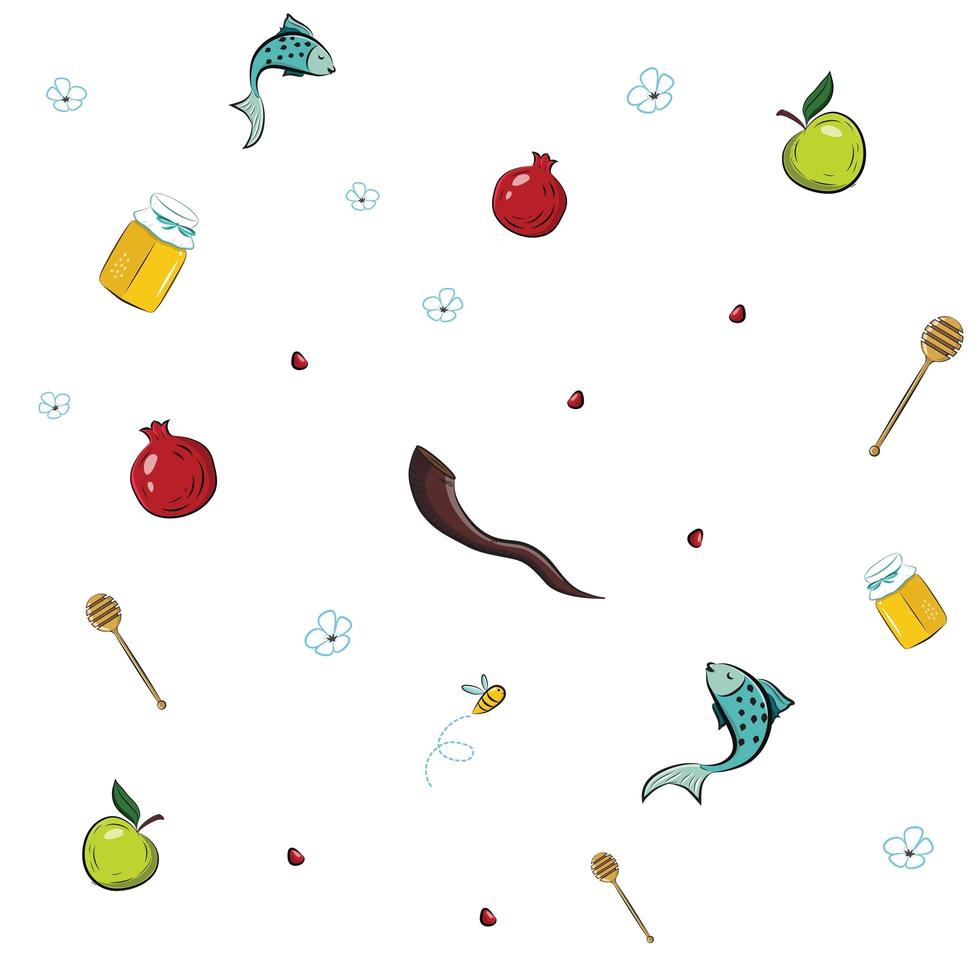 Rosh Hashana seamless pattern with symbols of Jewish New Year vector