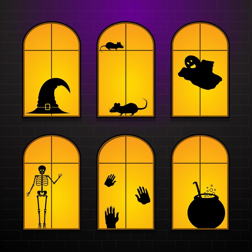 Halloween windows in house vector