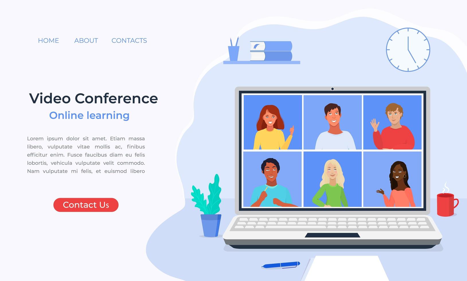 Online Class Study from home via Web Video Conference vector