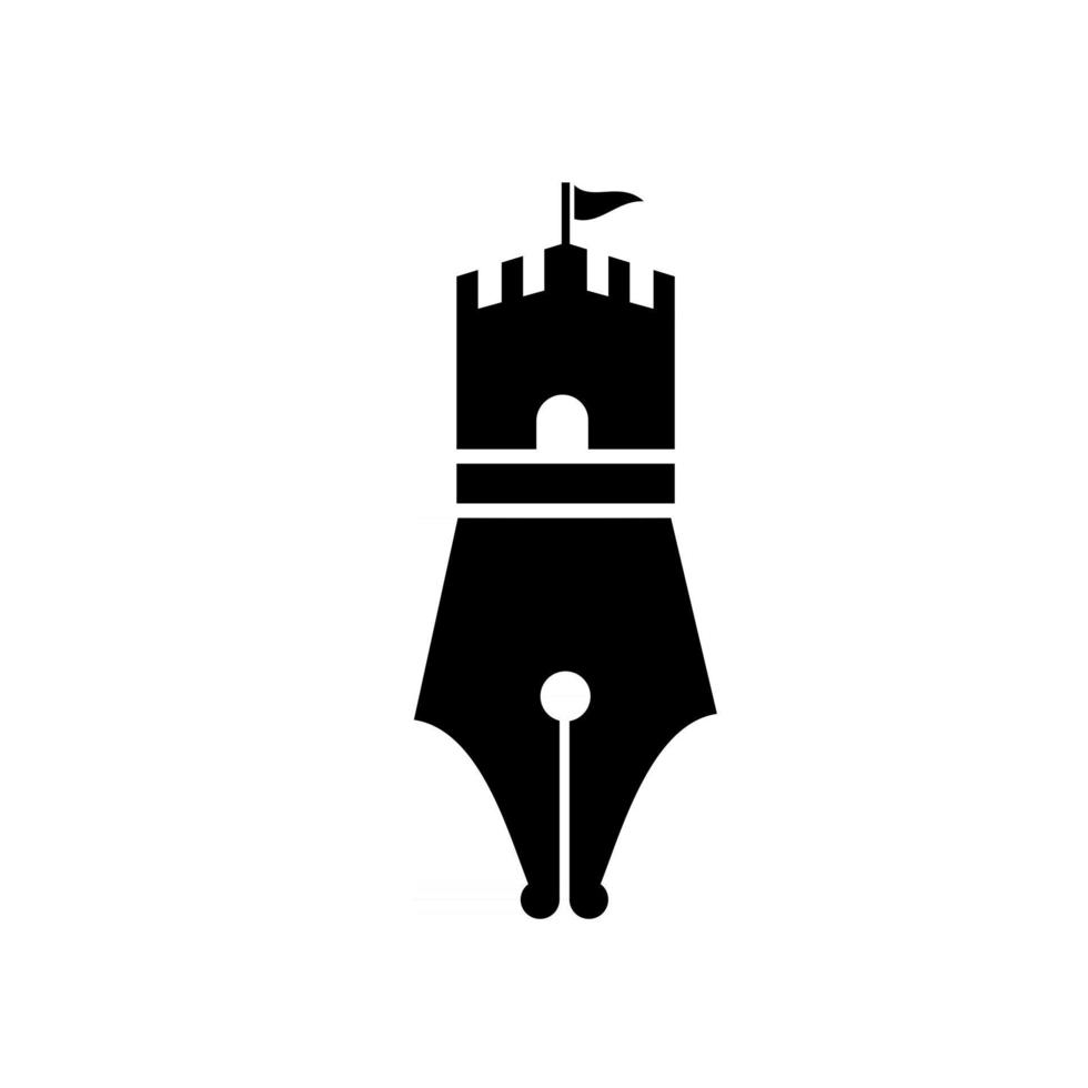 creative pen with castle fortress logo vector